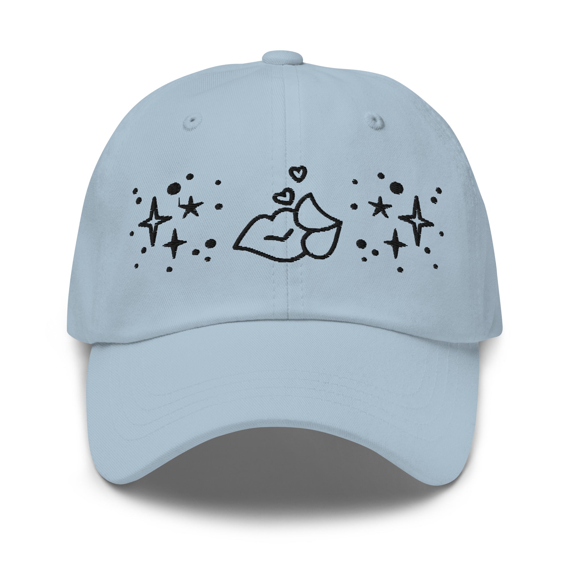LGBTQ light blue hat with lips front view