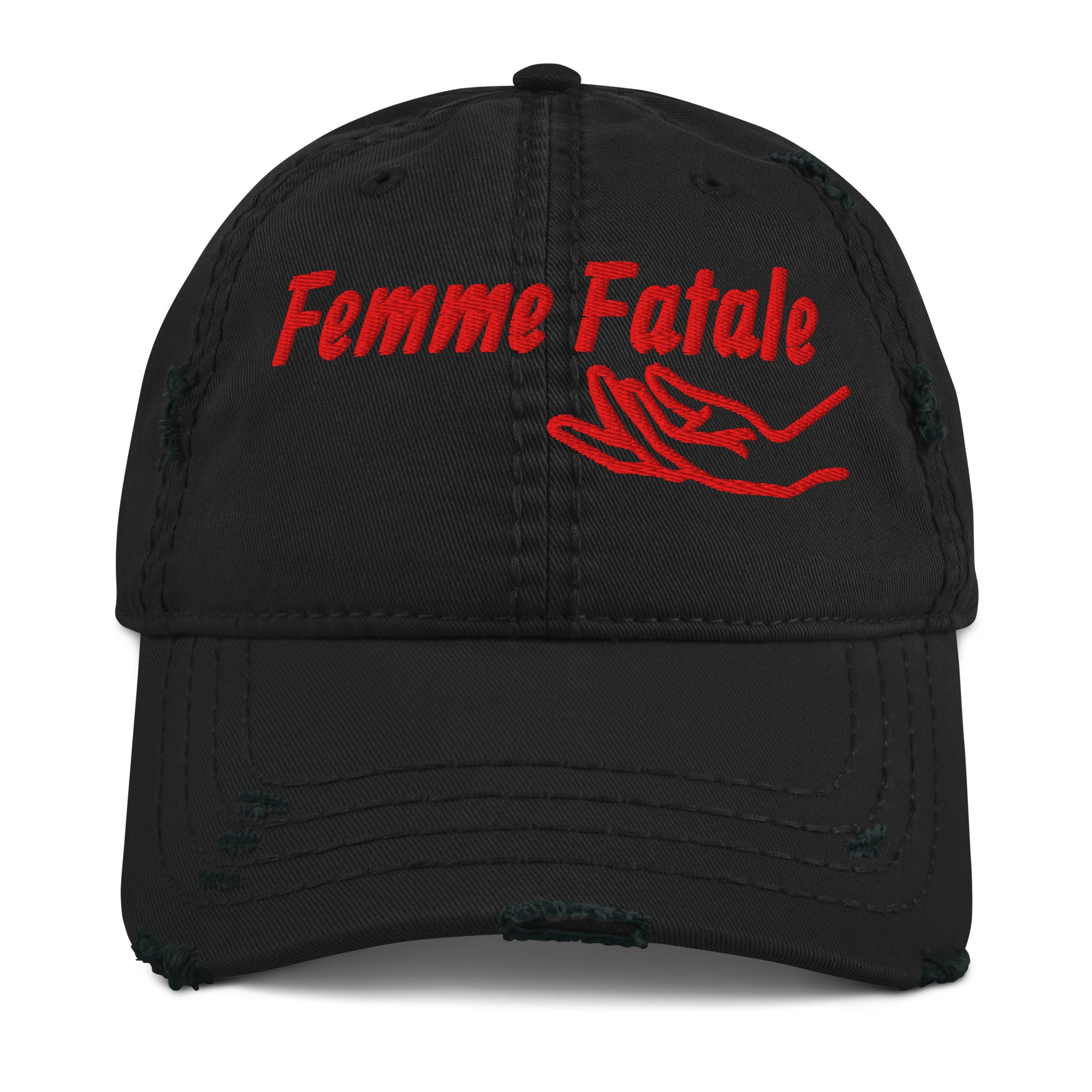 Black cap with red 'Femme Fatale' front